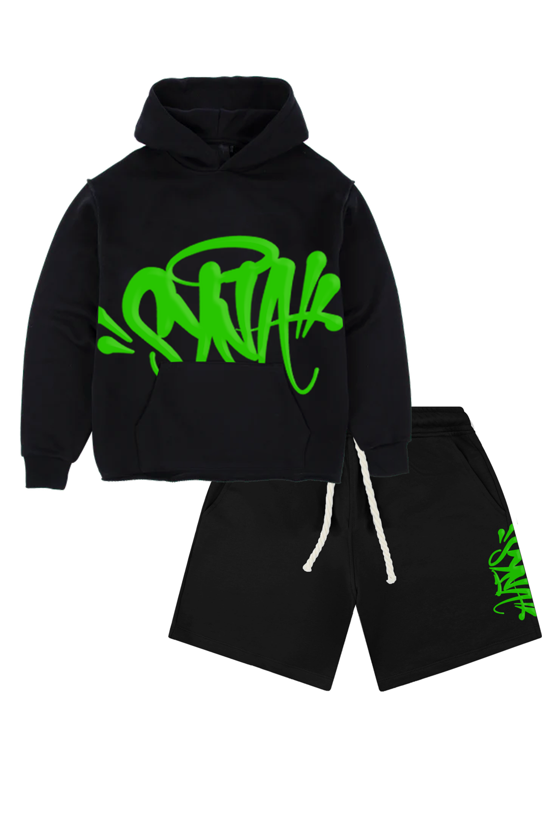 syna-world-x-central-cee-shorts-black-green syna world tracksuit